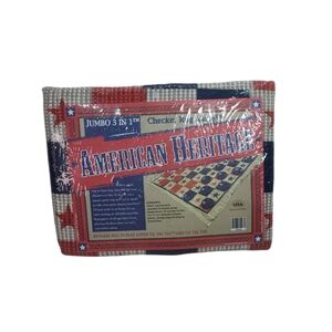 Jumbo 3 In 1 Checker Rug Game 28" Reversible Tic Tac Toe- American Heritage New